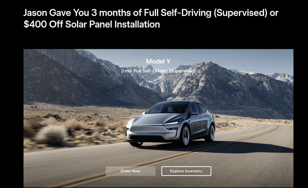 Tesla Model Y with referral code discount banner