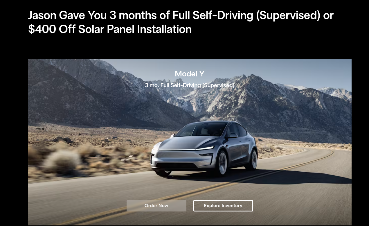 Tesla Model Y with referral code discount banner