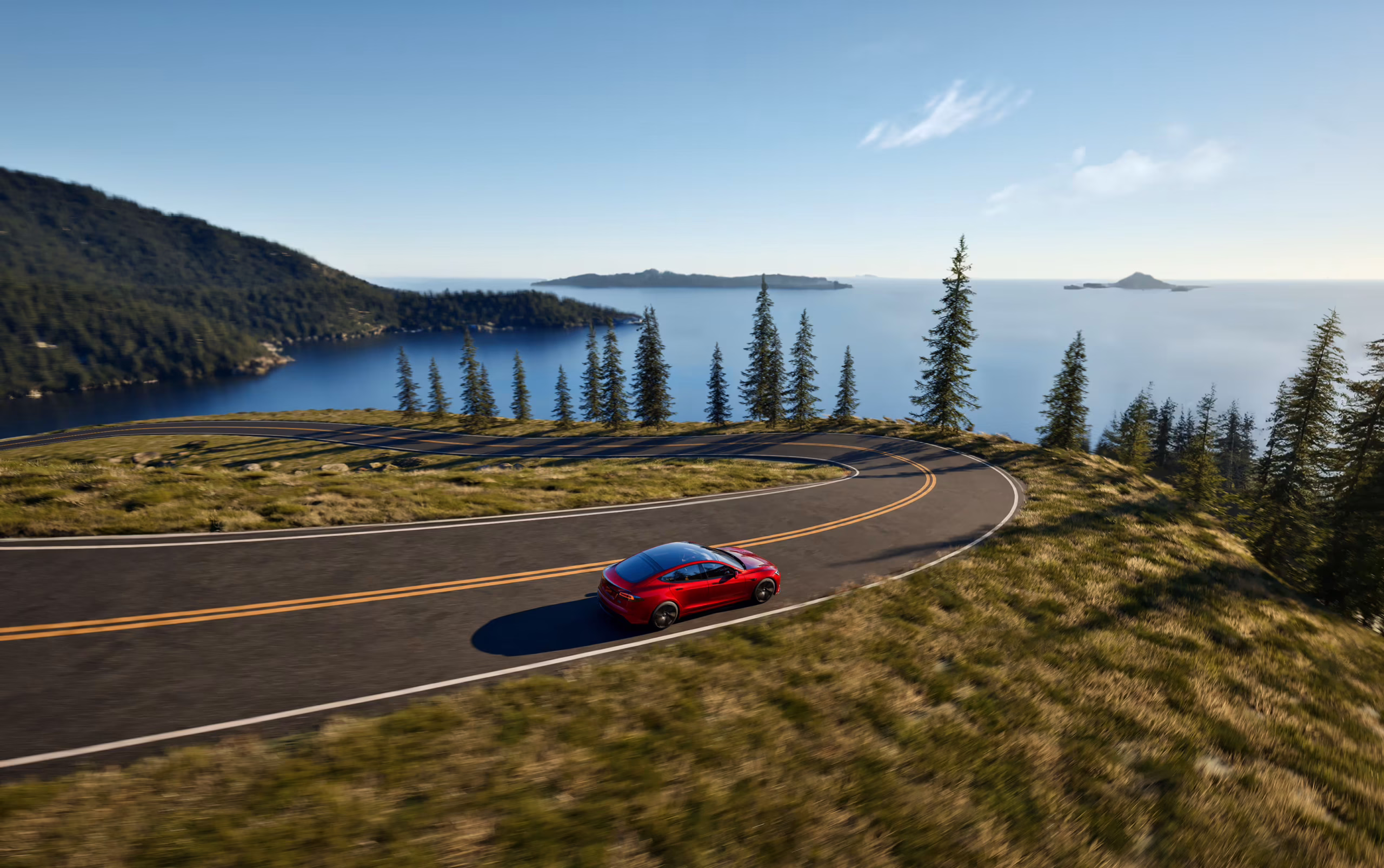 Tesla Model S with scenic mountain background - 2025 referral program