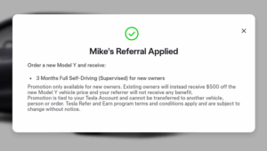 Tesla referral code entry screen
